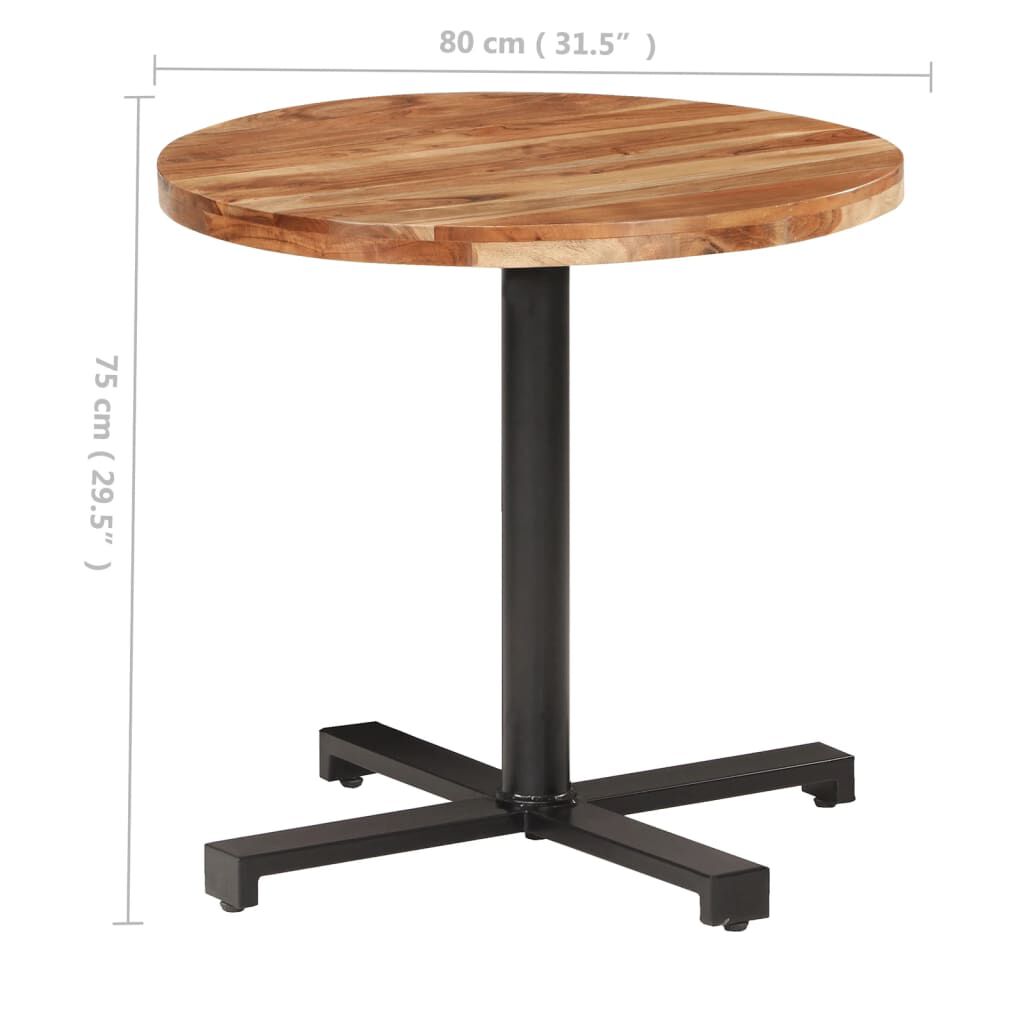 vidaXL Τραπέζι Bistro Στρογγυλό Ø80 x 75 εκ. από Μασίφ Ξύλο Ακακίας