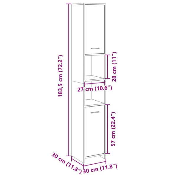 vidaXL Στήλη Μπάνιου Sonoma Δρυς 30x30x183,5 εκ. Επεξεργασμένο Ξύλο