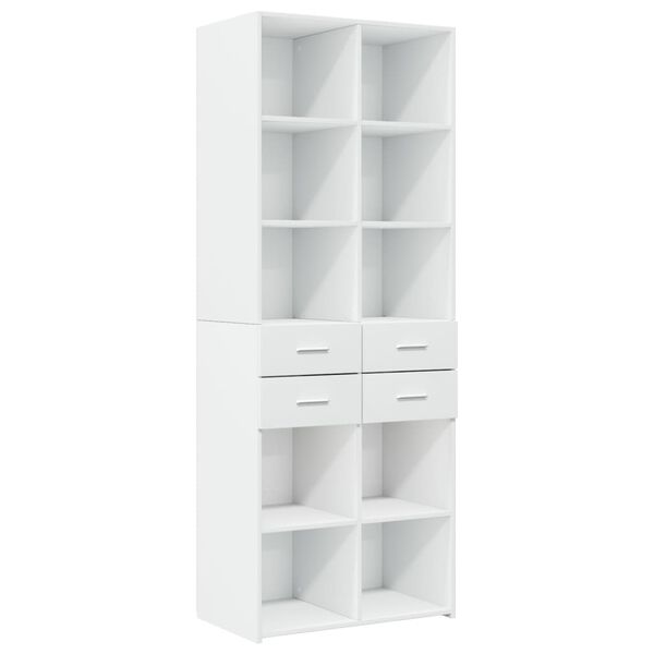 vidaXL Ραφιέρα με Ντουλάπια Λευκή 70x42,5x225 εκ. Επεξεργασμένο Ξύλο