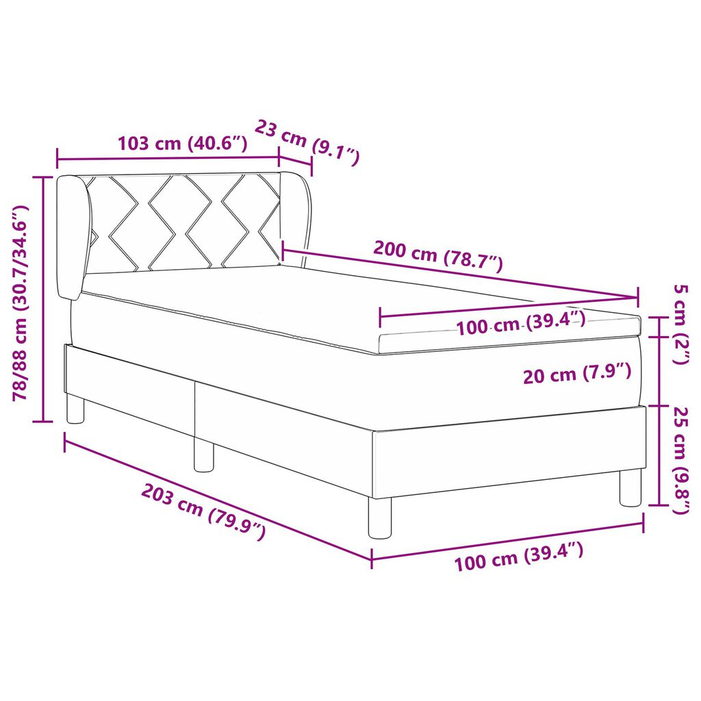 vidaXL Κρεβάτι Box Spring με Στρώμα Ταπέ Μήκος 100x200 εκ. Ύφασμα
