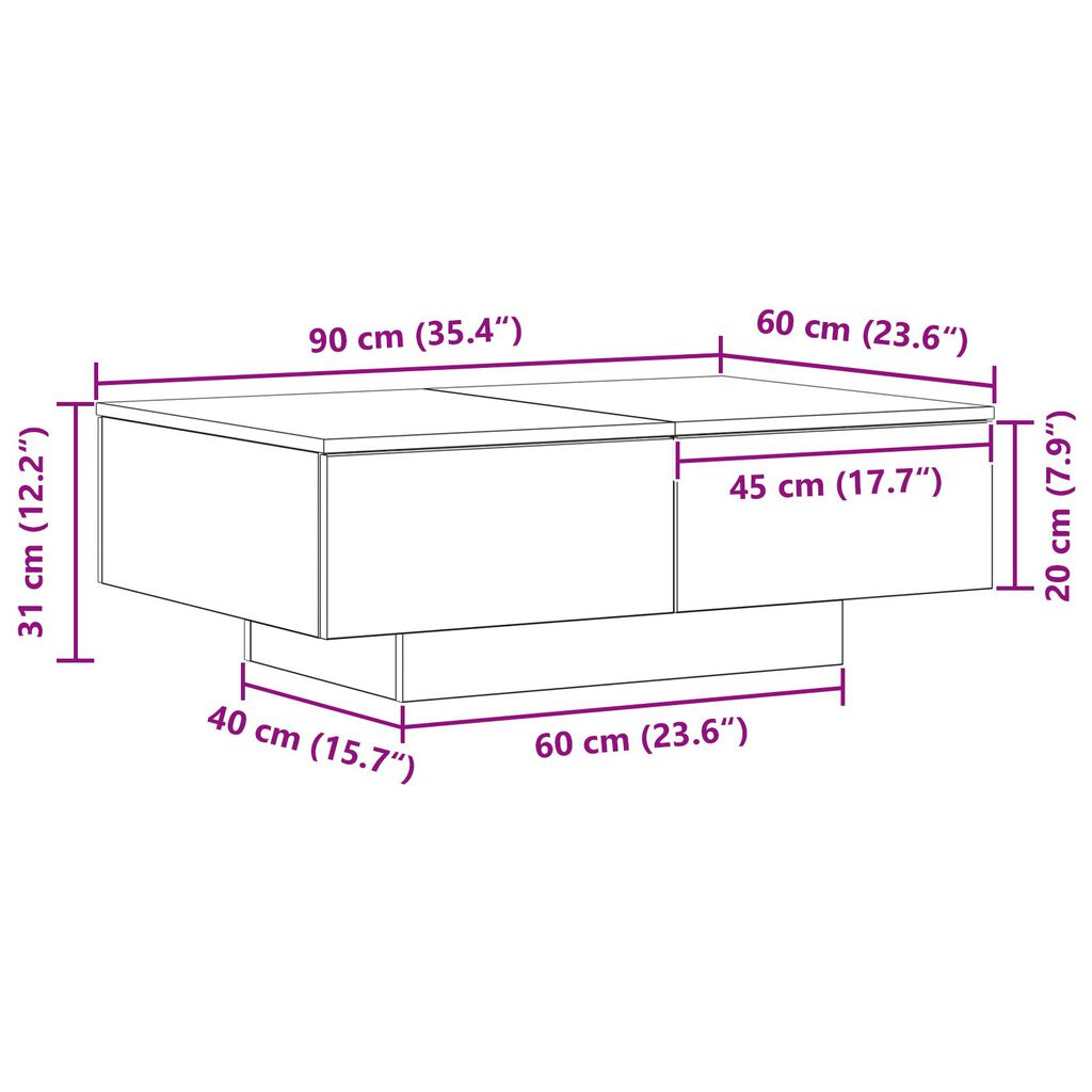 vidaXL Τραπεζάκι σαλονιού Μαύρος Δρυς 90x60x31 εκ. Επεξεργασμένο ξύλο