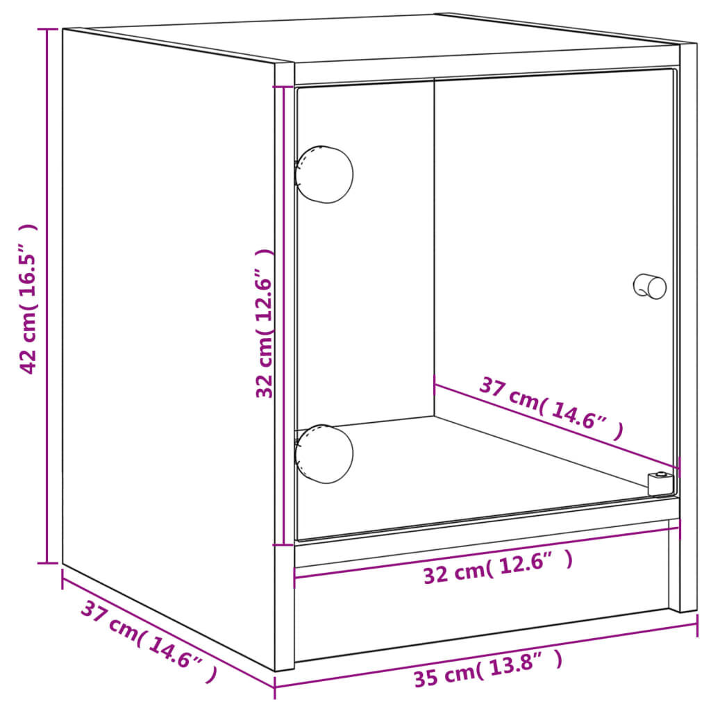 vidaXL Κομοδίνο Καφέ Δρυς 35 x 37 x 42 εκ. με Γυάλινη Πόρτα