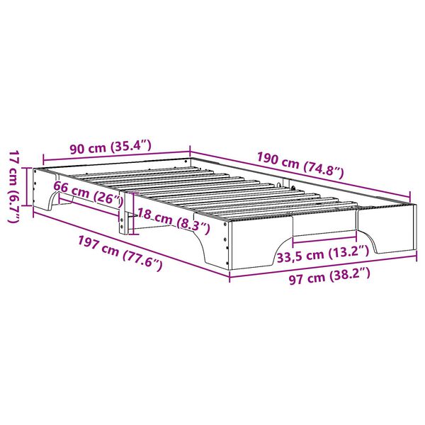 vidaXL Κρεβάτι Φυσικό Σκληρό ξύλο πεύκου 90 x 190 εκ. Εργονομικό