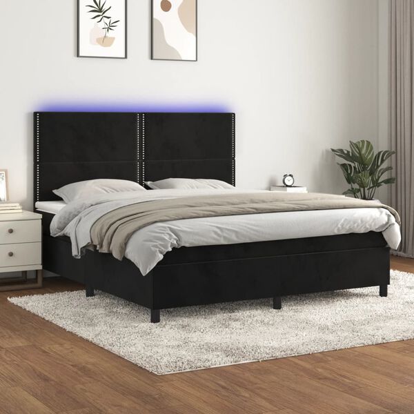 vidaXL &Kappa;&rho;&epsilon;&beta;ά&tau;&iota; Boxspring &mu;&epsilon; &Sigma;&tau;&rho;ώ&mu;&alpha; & LED &Mu;&alpha;ύ&rho;&omicron; 180x200 &epsilon;&kappa;. &Beta;&epsilon;&lambda;&omicron;ύ&delta;&iota;&nu;&omicron;