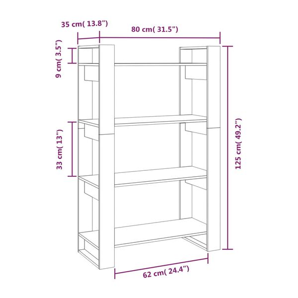 vidaXL Βιβλιοθήκη/Διαχωριστικό Χώρου Γκρι 80x35x125 εκ. Μασίφ Πεύκο