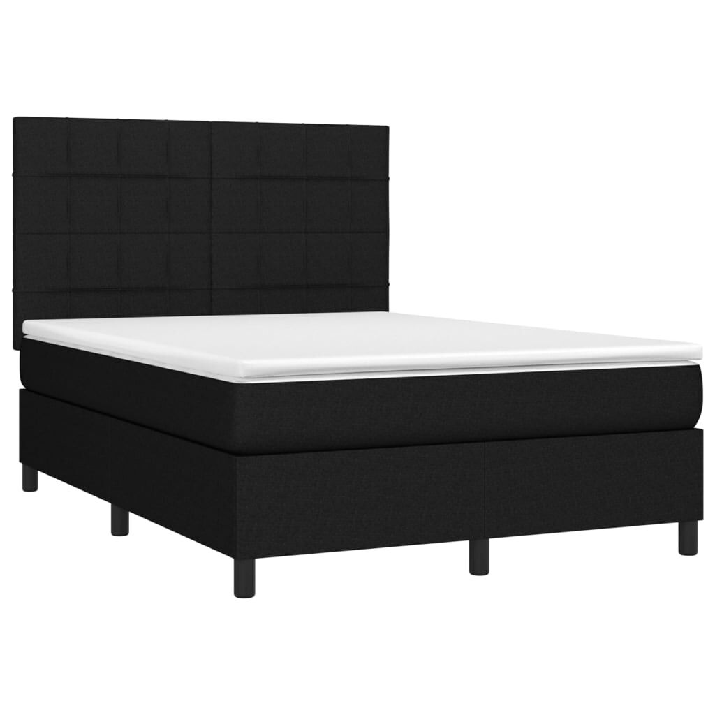 vidaXL Κρεβάτι Boxspring με Στρώμα & LED Μαύρο 140x190 εκ. Υφασμάτινο