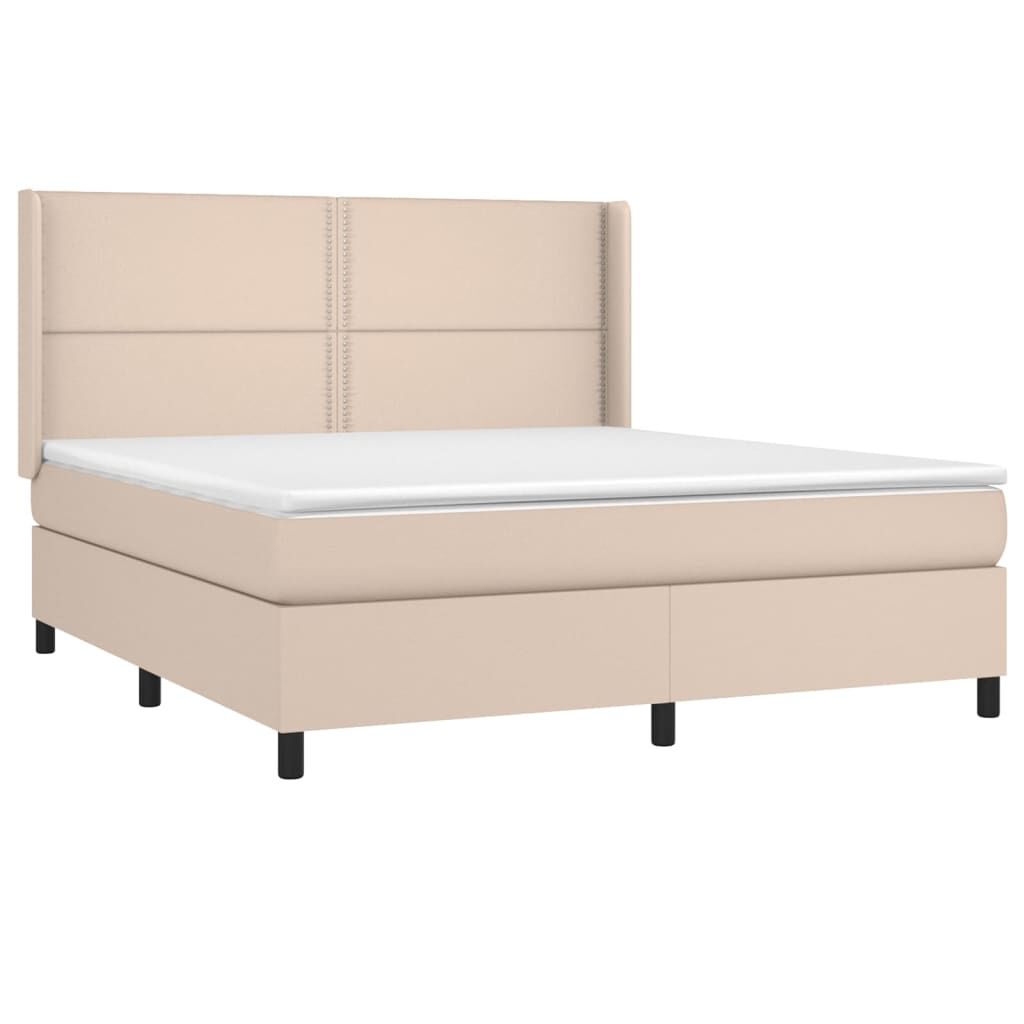 vidaXL Κρεβάτι Boxspring Στρώμα&LED Καπουτσίνο 180x200 εκ. Συνθ. Δέρμα
