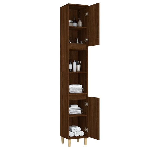 vidaXL Ντουλάπι Μπάνιου Καφέ Δρυς 30x30x190 εκ. Επεξεργασμένο Ξύλο