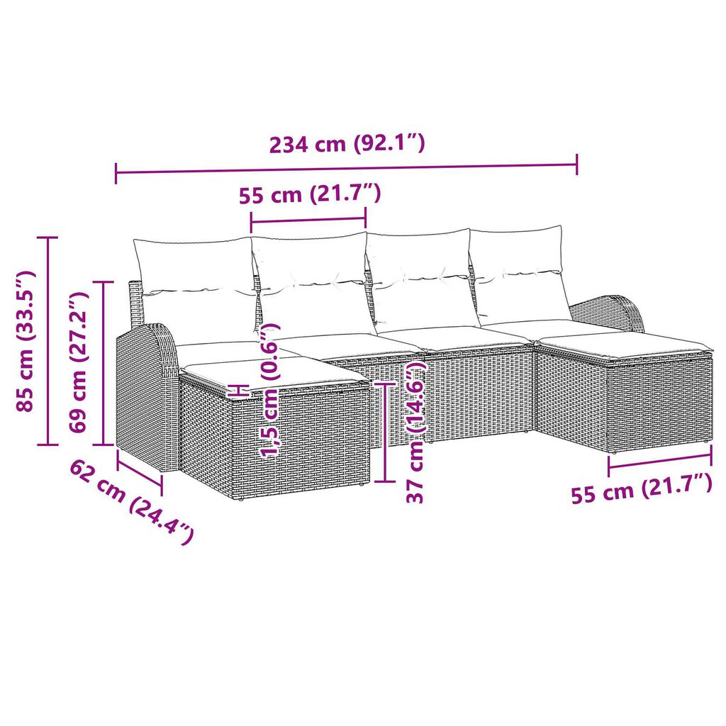 vidaXL Σετ Καναπέ Κήπου με μαξιλάρι 6 pcs Ανοιχτό γκρι Πολυ ράταν