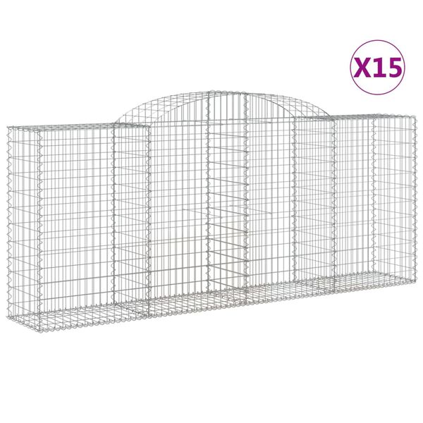 vidaXL Συρματοκιβώτια Τοξωτά 15 τεμ. 300x50x120/140 εκ. Γαλβαν. Ατσάλι