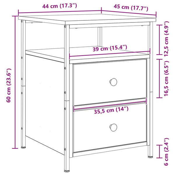 vidaXL Κομοδίνο με συρτάρι Μαύρη δρυς 44 x 45 x 60 εκ