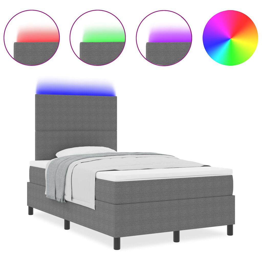 vidaXL Κρεβάτι Box Spring με Στρώμα & LED Ανοιχτό Γκρι 120x200 εκ Ραβδωτού ύφασματος