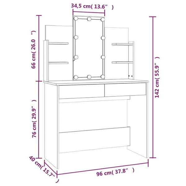 vidaXL Μπουντουάρ με LED Sonoma Δρυς 96x40x142 εκ.