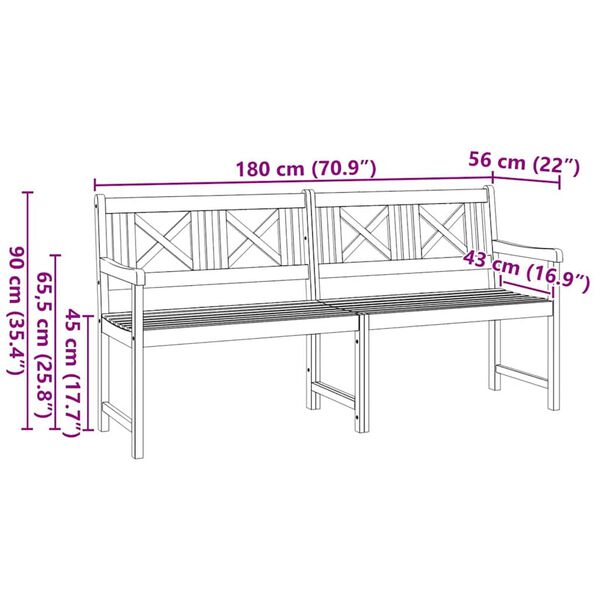 vidaXL Παγκάκι κήπου Καφέ 180 x 56 x 90εκ Μασίφ ξύλο ακακίας