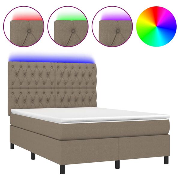 vidaXL Κρεβάτι Boxspring με Στρώμα & LED Taupe 140x200 εκ. Υφασμάτινο
