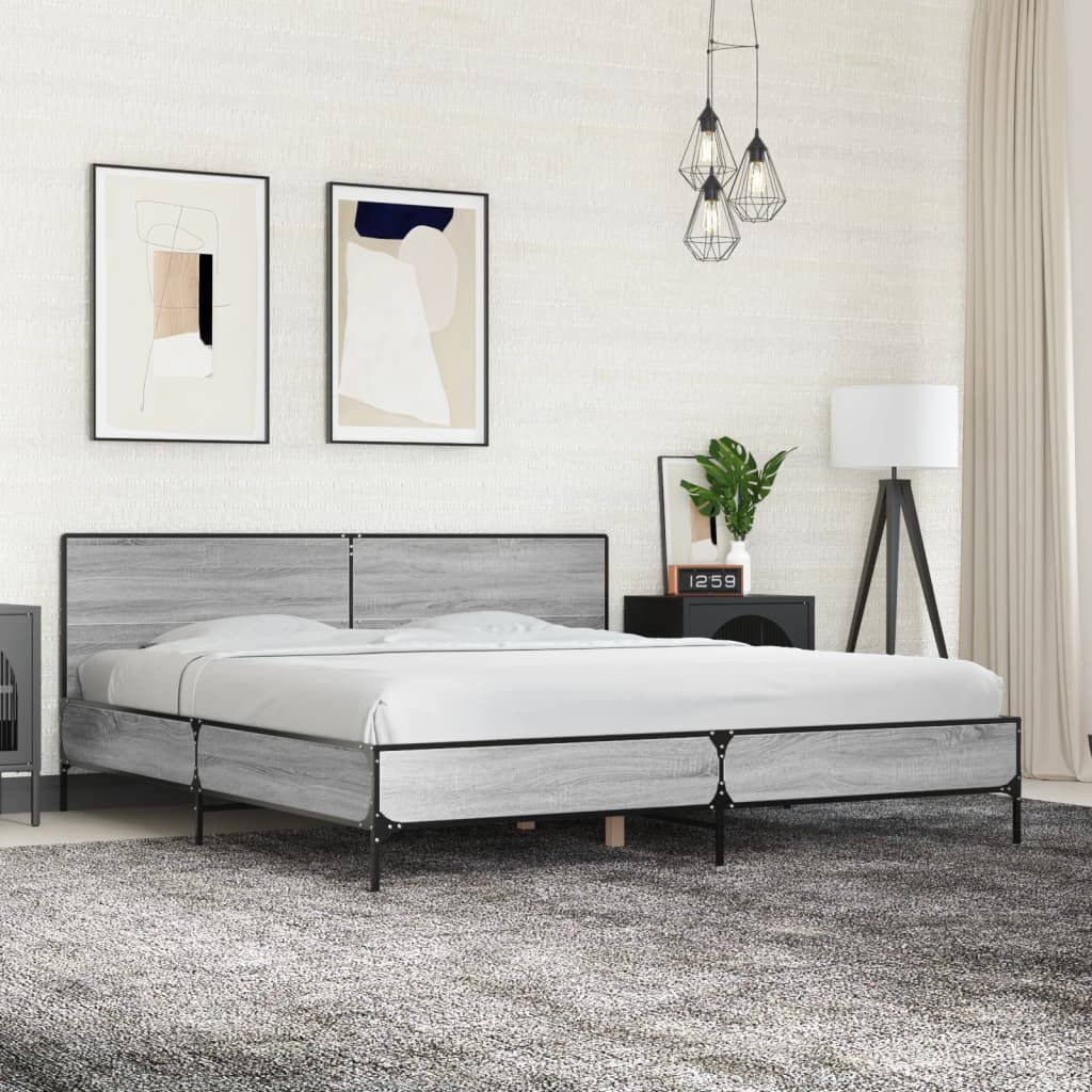vidaXL Πλαίσιο Κρεβατιού Γκρι Sonoma 180x200 εκ. Επεξ. Ξύλο & Μέταλλο