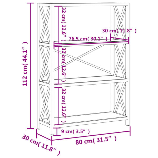 vidaXL Ραφιέρα 4 Επιπέδων 80 x 30 x 112 εκ. από Μασίφ Ξύλο Δρυός