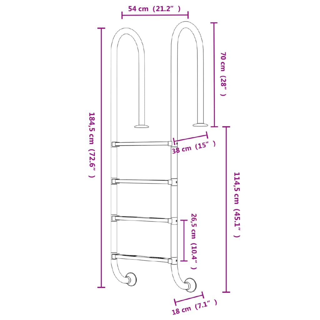 vidaXL Σκάλα Πισίνας 54 x 38 x 184,5 εκ. από Ανοξείδωτο Ατσάλι 304