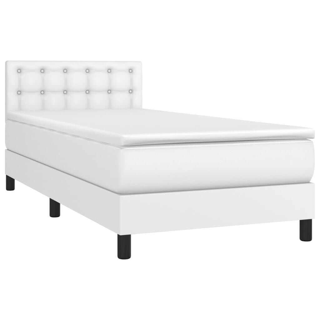 vidaXL Κρεβάτι Boxspring με Στρώμα & LED Λευκό 100x200 εκ. Συνθ. Δέρμα