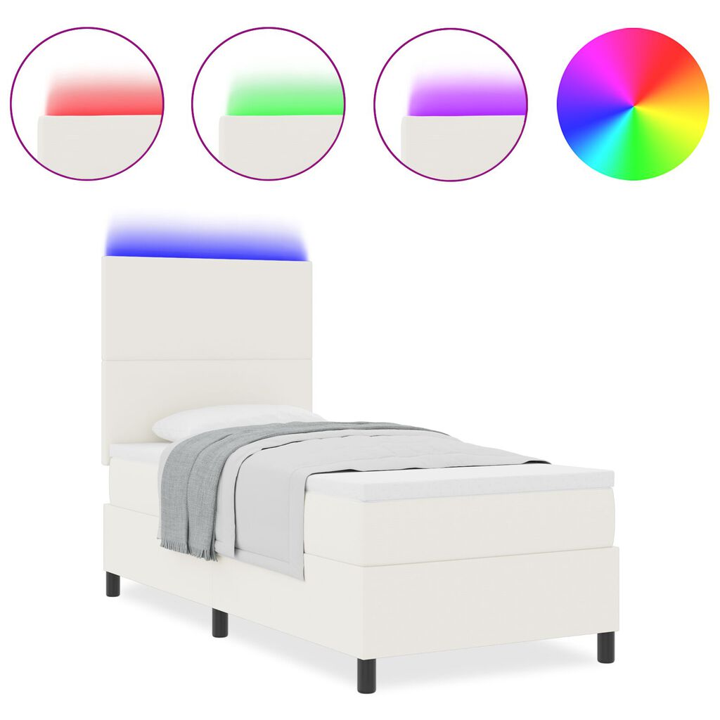 vidaXL Κρεβάτι Box Spring της με Στρώμα & LED Μπεζ 100x200 εκ. Ύφασμα Κορντούρας