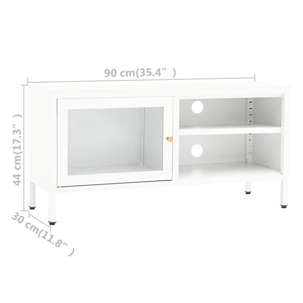 vidaXL Έπιπλο Τηλεόρασης Λευκό 90 x 30 x 44 εκ. από Ατσάλι και Γυαλί