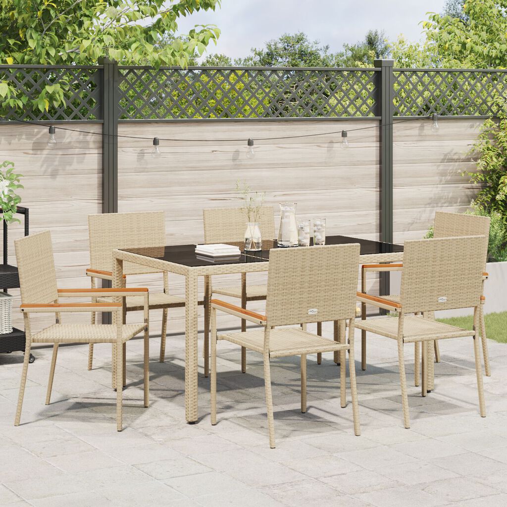 vidaXL Σέτ φαγητού για κήπο 7 pcs Μπεζ 150 x 90 x 75 cm