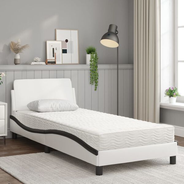 vidaXL Κρεβάτι με Στρώμα Μαύρο/Λευκό 90x190 εκ. από Συνθετικό Δέρμα