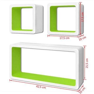 Ράφια Τοίχου Κύβοι για Βιβλία/DVD 3 τεμ. Λευκό-Πράσινο από MDF