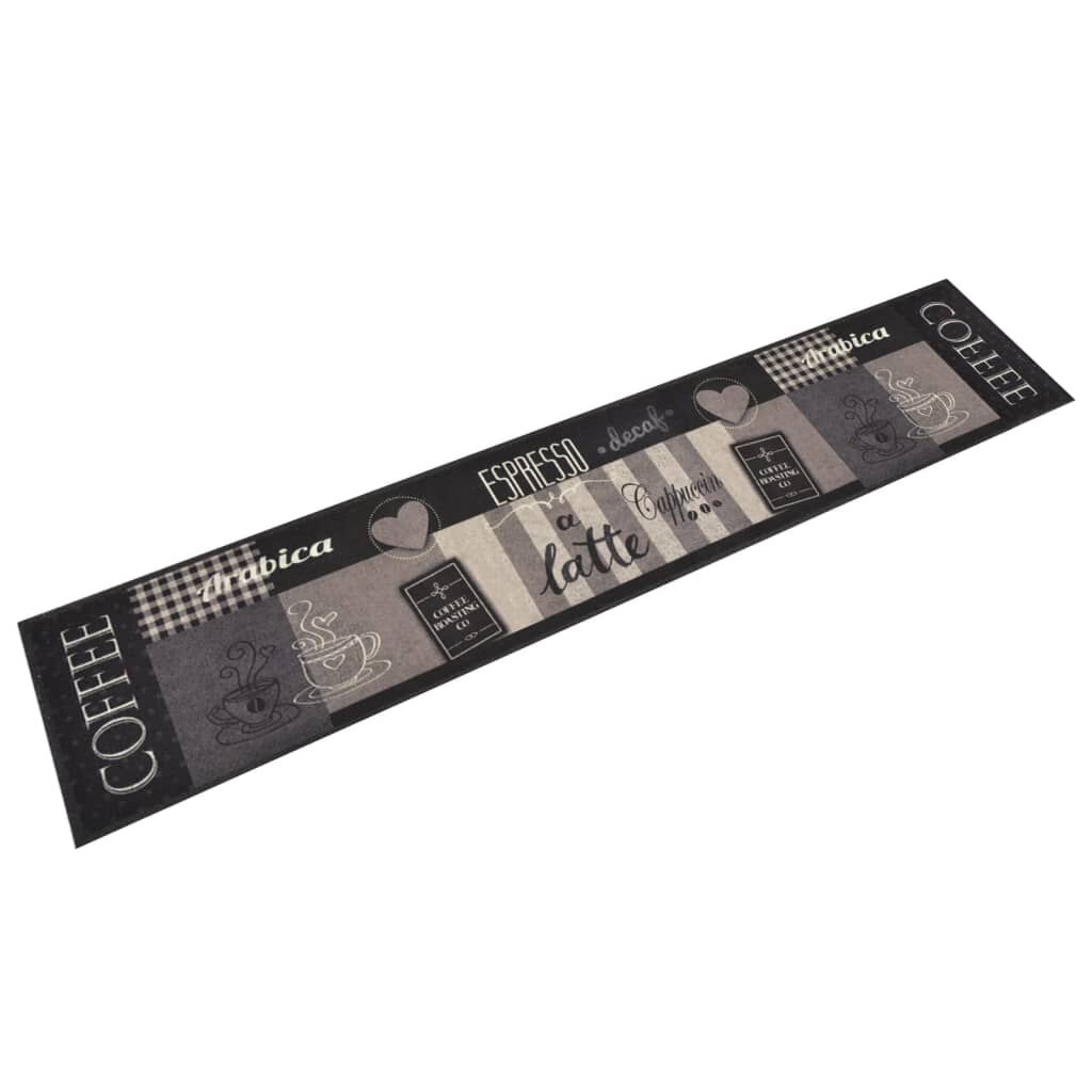 vidaXL Χαλί Κουζίνας Πλενόμενο Μαύρο Επιγρ. Coffee 60x300 εκ. Βελούδο
