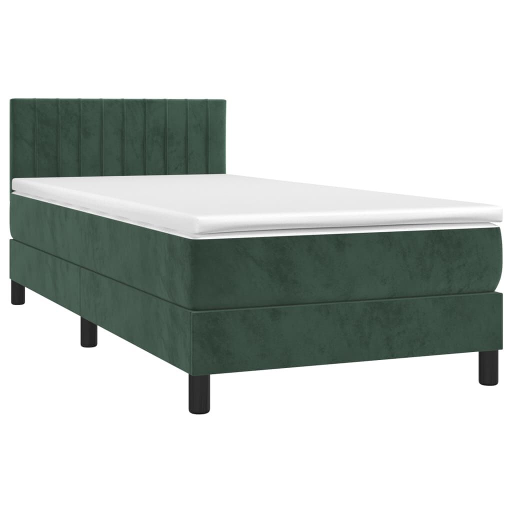 vidaXL Κρεβάτι Boxspring με Στρώμα Σκούρο Πράσινο 100x200εκ. Βελούδινο