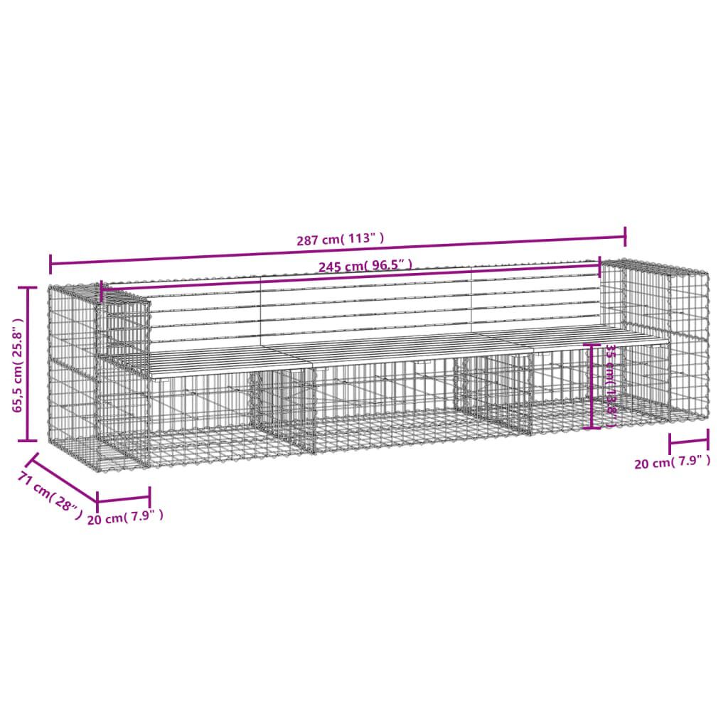 vidaXL Παγκάκι Συρματοκιβώτιο 287x71x65,5 εκ. Μασίφ Ξύλο Ψευδοτσούγκας