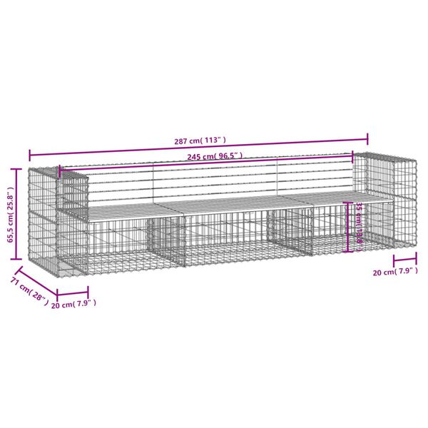 vidaXL Παγκάκι Συρματοκιβώτιο 287x71x65,5 εκ. Μασίφ Ξύλο Ψευδοτσούγκας