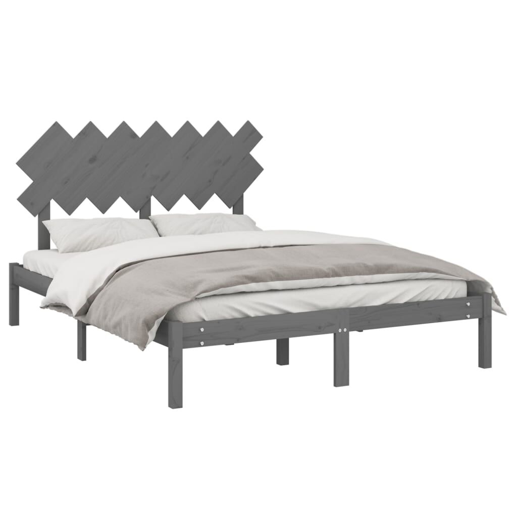 vidaXL Πλαίσιο Κρεβατιού Γκρι 150 x 200 εκ. Μασίφ Ξύλο King Size