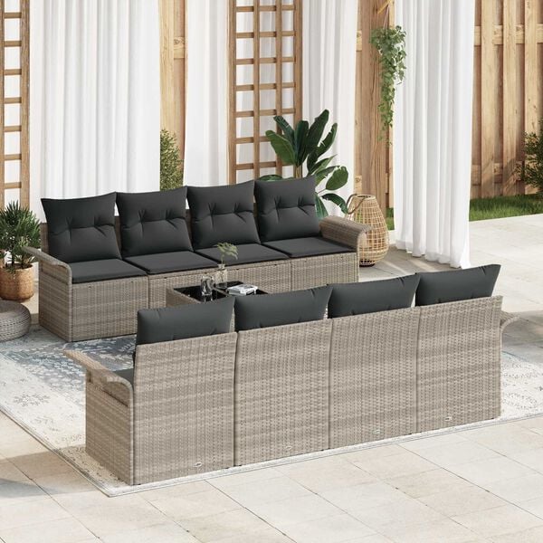 vidaXL Σετ Καναπέ Κήπου 9 pcs Ανοιχτό γκρι Πολυ ράταν