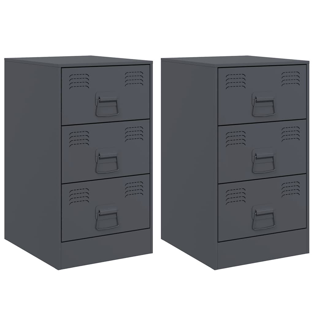vidaXL Κομοδίνα 2 τεμ. Ανθρακί 34,5x39x62 εκ. από Χάλυβα
