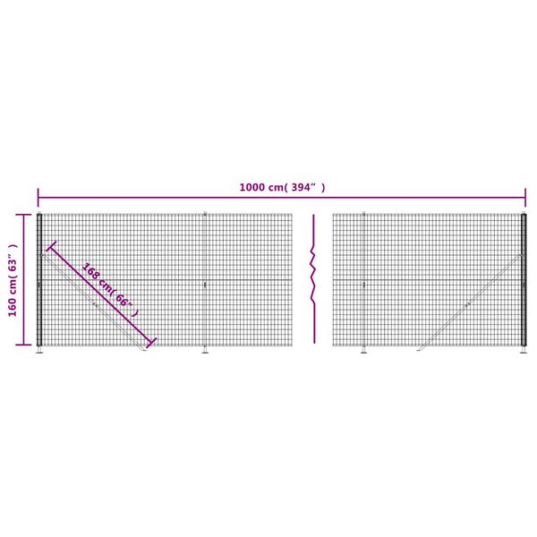 vidaXL Συρματόπλεγμα Περίφραξης Ανθρακί 1,6 x 10 μ. με Βάσεις Φλάντζα