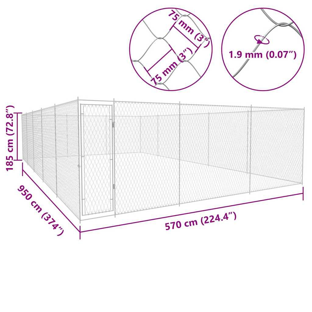vidaXL Κλουβί Σκύλου Εξωτερικού Χώρου 950x570x185 εκ. Γαλβαν. Ατσάλι