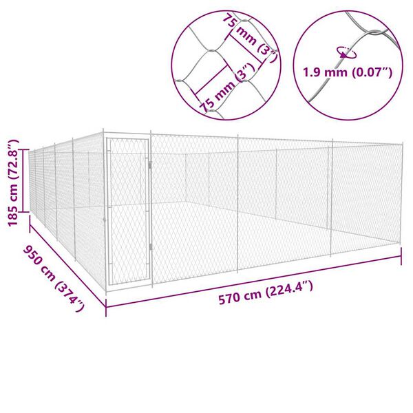 vidaXL Κλουβί Σκύλου Εξωτερικού Χώρου 950x570x185 εκ. Γαλβαν. Ατσάλι