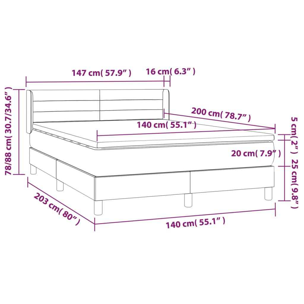 vidaXL Κρεβάτι Boxspring με Στρώμα Σκούρο Γκρι 140x200 εκ Υφασμάτινο
