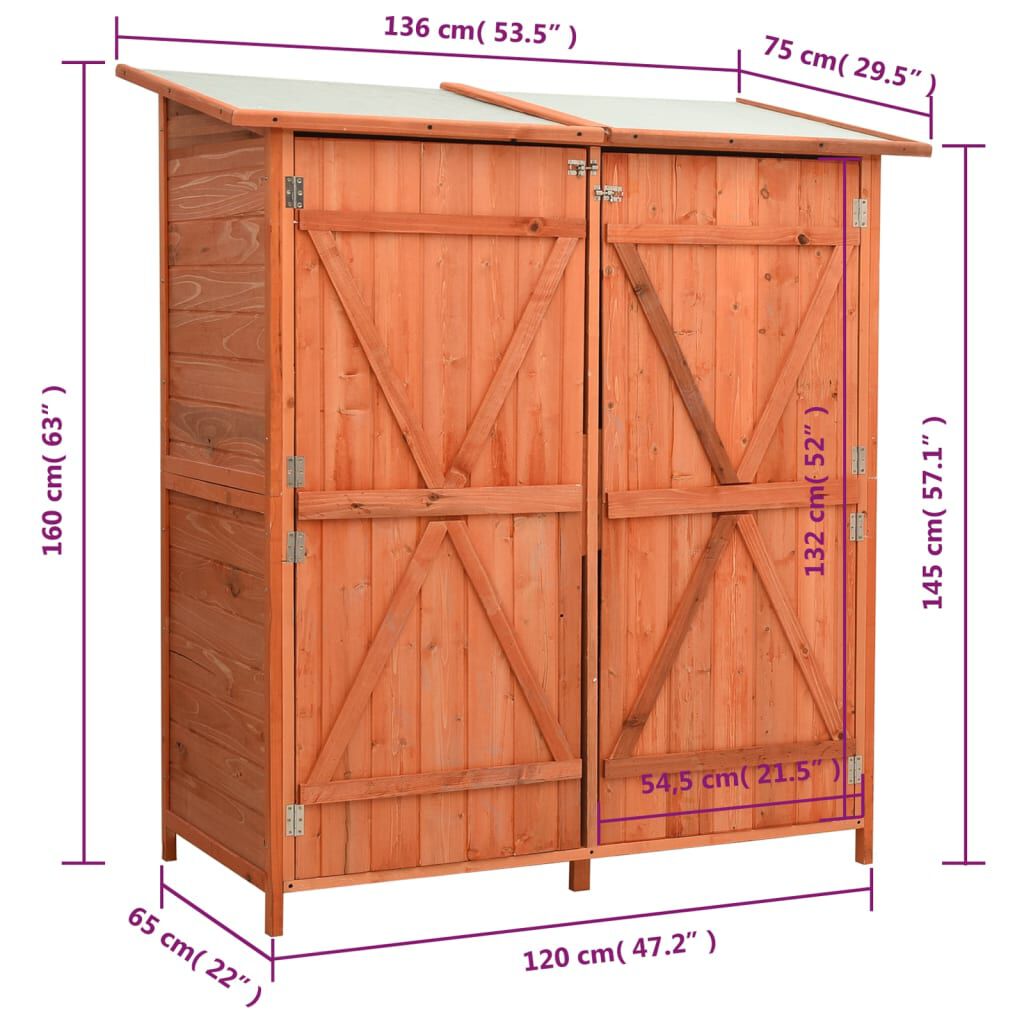 vidaXL Αποθήκη Εργαλείων Κήπου 136x75x160 εκ. από Μασίφ Ξύλο Ελάτης