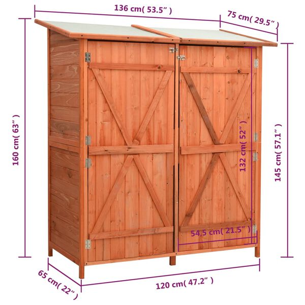 vidaXL Αποθήκη Εργαλείων Κήπου 136x75x160 εκ. από Μασίφ Ξύλο Ελάτης