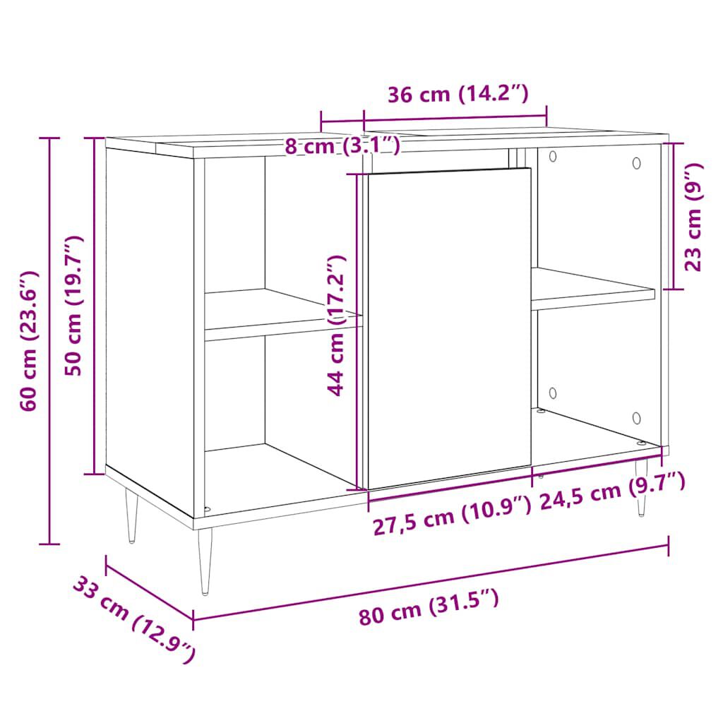 vidaXL Ντουλάπι Μπάνιου Sonoma Δρυς 80 x 33 x 60 εκ. από Επεξεργ. Ξύλο
