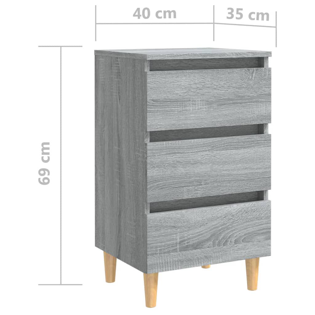 vidaXL Κομοδίνα 2 τεμ. Γκρι Sonoma 40x35x69 εκ. με Μασίφ Ξύλινα Πόδια