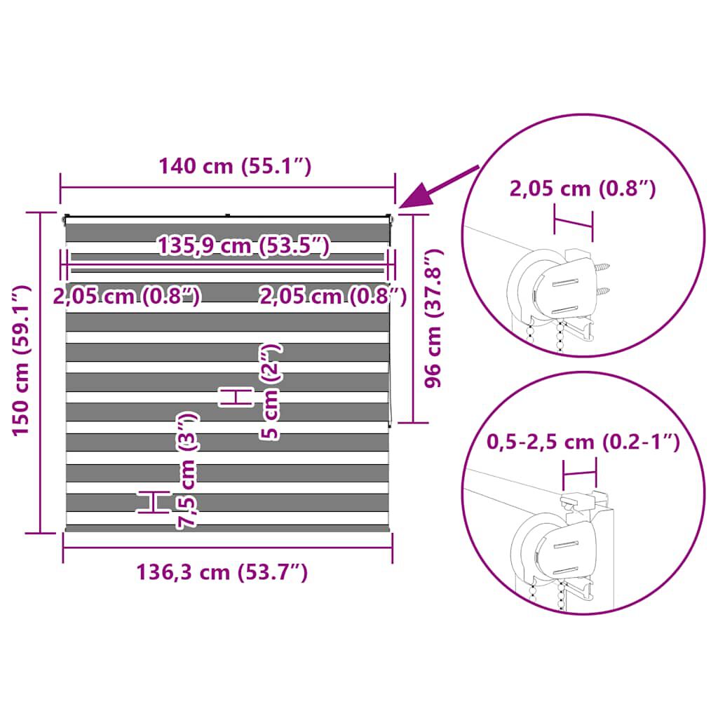 vidaXL Ζέβρα τυφλή Μαύρο Πλάτος υφάσματος 135,9 εκ. Πολυεστέρας
