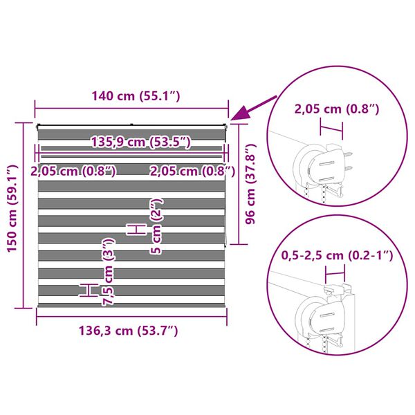vidaXL Ζέβρα τυφλή Μαύρο Πλάτος υφάσματος 135,9 εκ. Πολυεστέρας