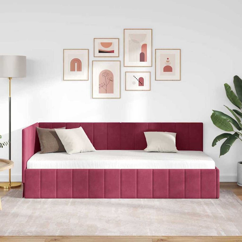 vidaXL Κρεβάτι Γωνίας με κεφαλάρι Μπορντό 80 x 200 cm Βελούδο
