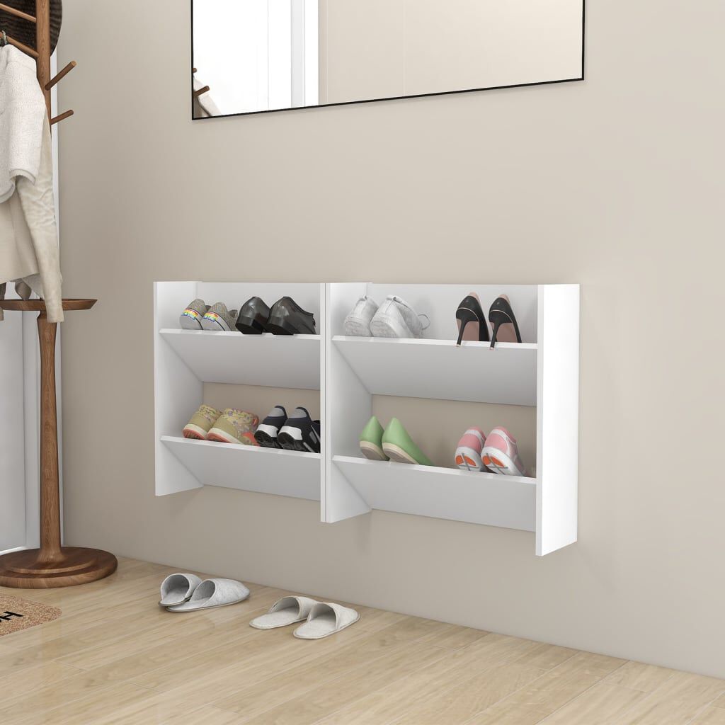 vidaXL Παπουτσοθήκες Τοίχου 2 τεμ. Λευκές 60x18x60 εκ. από Μοριοσανίδα