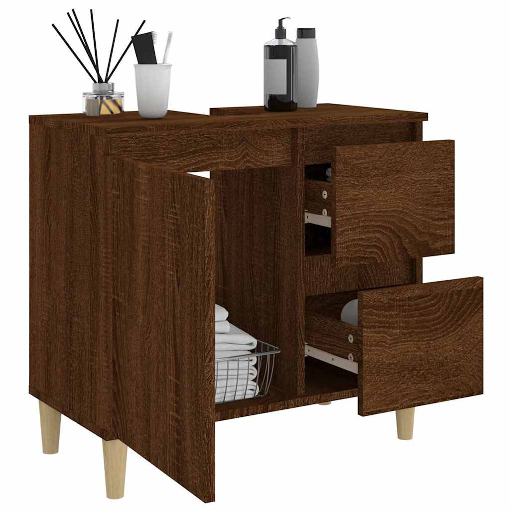 vidaXL Ντουλάπι Μπάνιου Καφέ Δρυς 65x33x60 εκ. Επεξεργασμένο Ξύλο