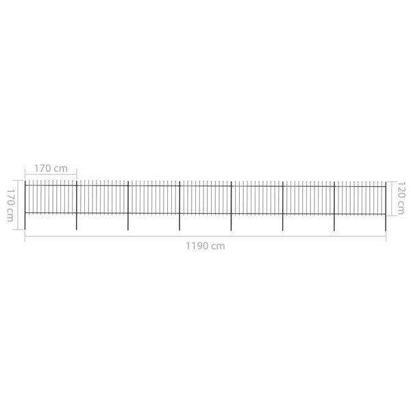 vidaXL Κάγκελα Περίφραξης με Λόγχες Μαύρα 11,9 x 1,2 μ. από Χάλυβα