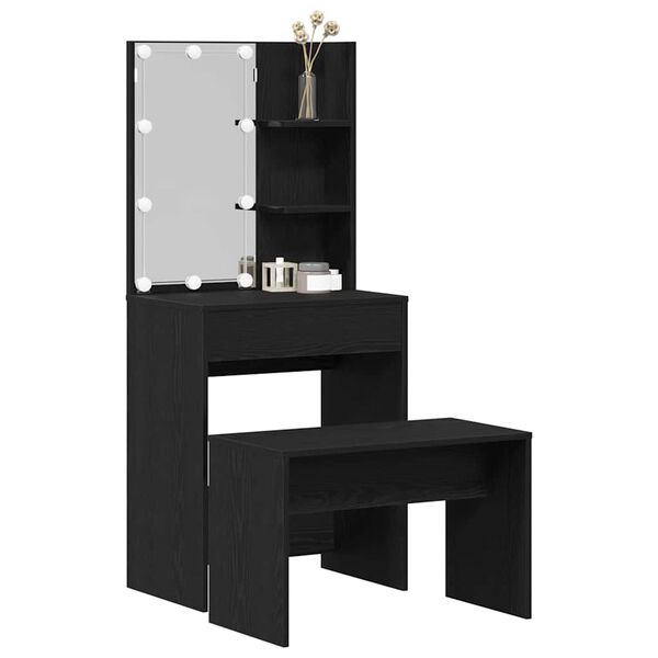 vidaXL Σετ Τραπέζι Μακιγιάζ LED 2 pcs Μαύρη Οξυά Επεξεργασμένο ξύλο